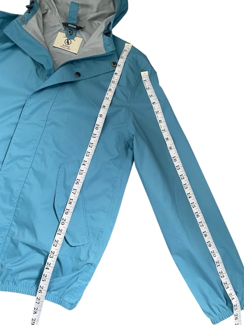 AIGLE Men’s Medium Blue Rain/Windbreaker Packable Travel Jacket M VGUC